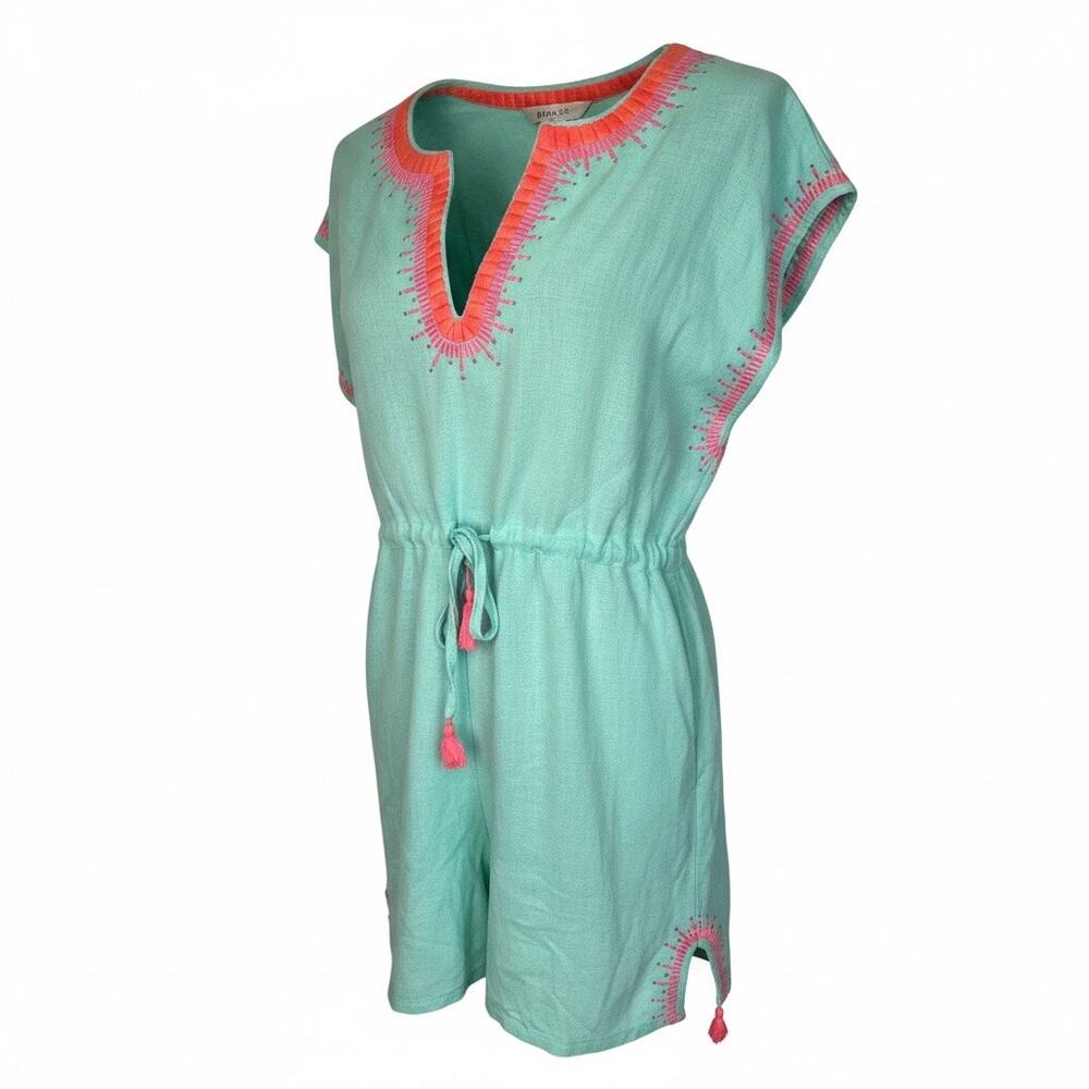 Vineyard Vines Aqua Pink Embroidered Dress Lightweight Tassel Tie Resort Beach